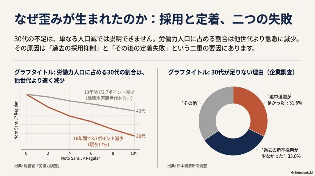 採用抑制の爪痕 ― 職場から消えた中堅層
